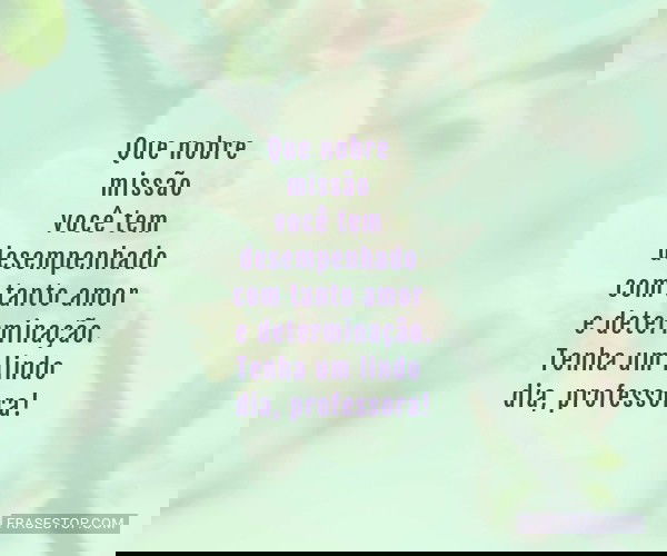 Que nobre missão você...